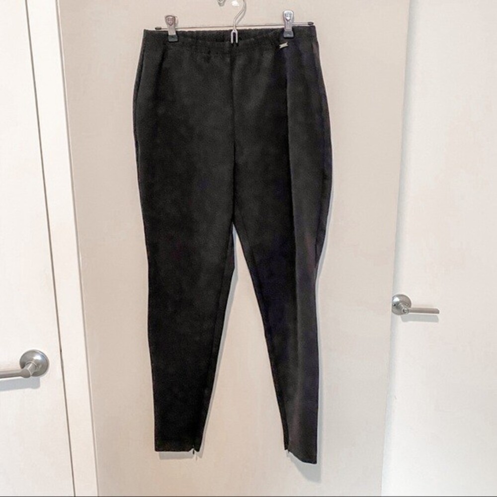 St. John Black Pants Straight Leg Stretch Elastic Waist Tapered Office Classic M